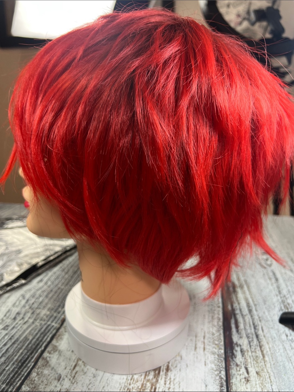Bright Red Layered Bob Cosplay Wig | Short Anime Style Wig with Side Bangs NIB - Picture 3 of 7